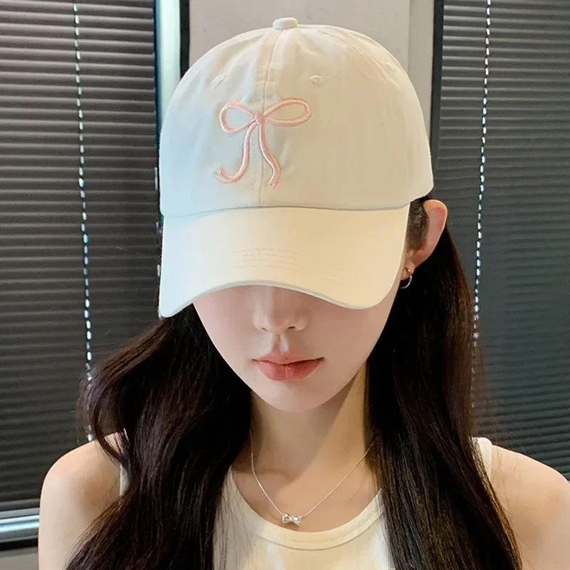 Fashion Sweet Bowknot Embroidery Baseball Hat For Women Solid Color Girl Peaked Cap Outdoor Soft Cotton Snapback Sun Visors Hat