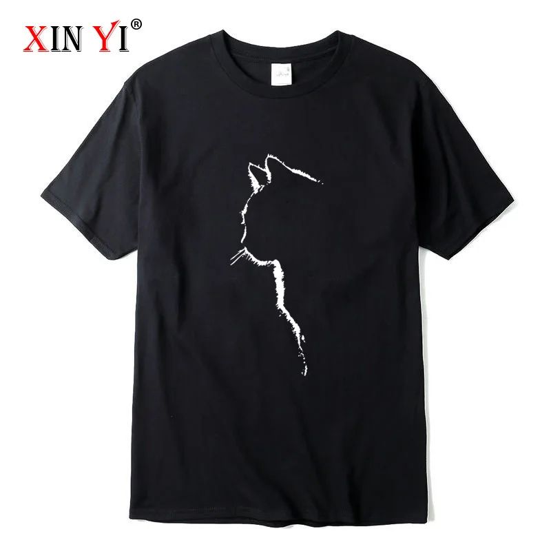 Men's T-shirt Top Quality 100% Cotton Short Sleeve Cool Cat Print O-neck Casual Loose Hip Hop for Men Summer Male Tee Top