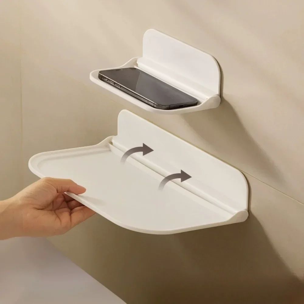 Prateleira de parede dobrável para celular sem furos no banheiro, rack de armazenamento para dormitório, decodificador de TV, ao lado da cama