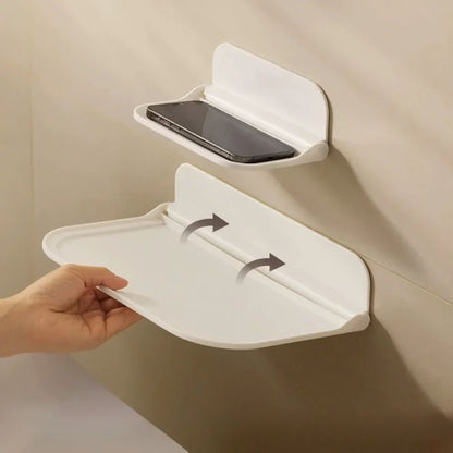 Prateleira de parede dobrável para celular sem furos no banheiro, rack de armazenamento para dormitório, decodificador de TV, ao lado da cama