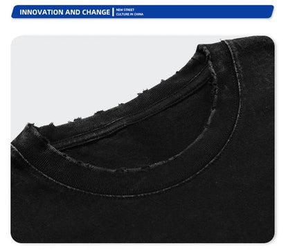 Spider Cat Graphic Printed T-Shirt High Street Streetwear T Shirt Vintage Washed Loose Oversize Tshirt Fashion Cotton Men Tees