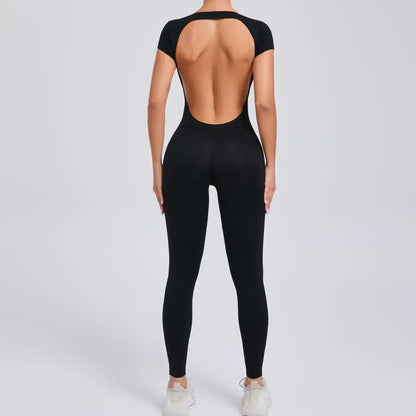 Seamless Yoga Jumpsuits Sports Fitness Hip-lifting Short-sleeved Backless One-piece Workout Gym Leggings Tracksutis for Women