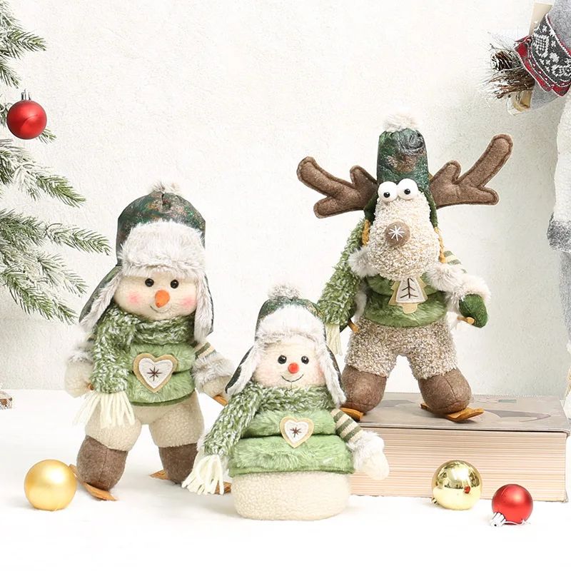2026 New Green Forest Christmas Decorations Telescopic Elk Snowman Doll Skiing Plush  Navidad Home Decor New Year Gift