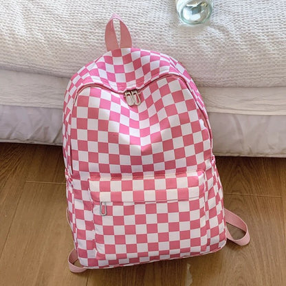 Checkerboard Laptop Backpack for Women - Fashion Print Crossbody Set Multi Pocket Adjustable Straps Campus Commute Essentials