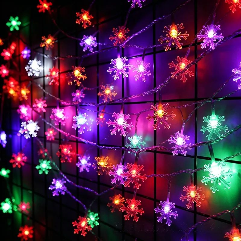 1pc LED Christmas Snowflake String Light Indoor Hanging Decorative Light Fairy Atmosphere Lamp for Wedding Party Battery Box/USB