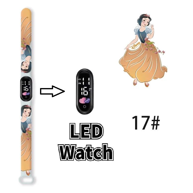 Disney Princess Kids Digital Watch Cartoon Action Figure Snow White LED Touch Waterproof Electronic Watch Toys for Children