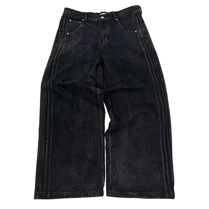 Y2K Baggy Jeans high quality Embroidered Striped Harajuku Sweatpants men women Hip Hop streetwear Casual wide leg Denim Pants