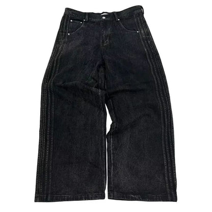 Y2K Baggy Jeans high quality Embroidered Striped Harajuku Sweatpants men women Hip Hop streetwear Casual wide leg Denim Pants