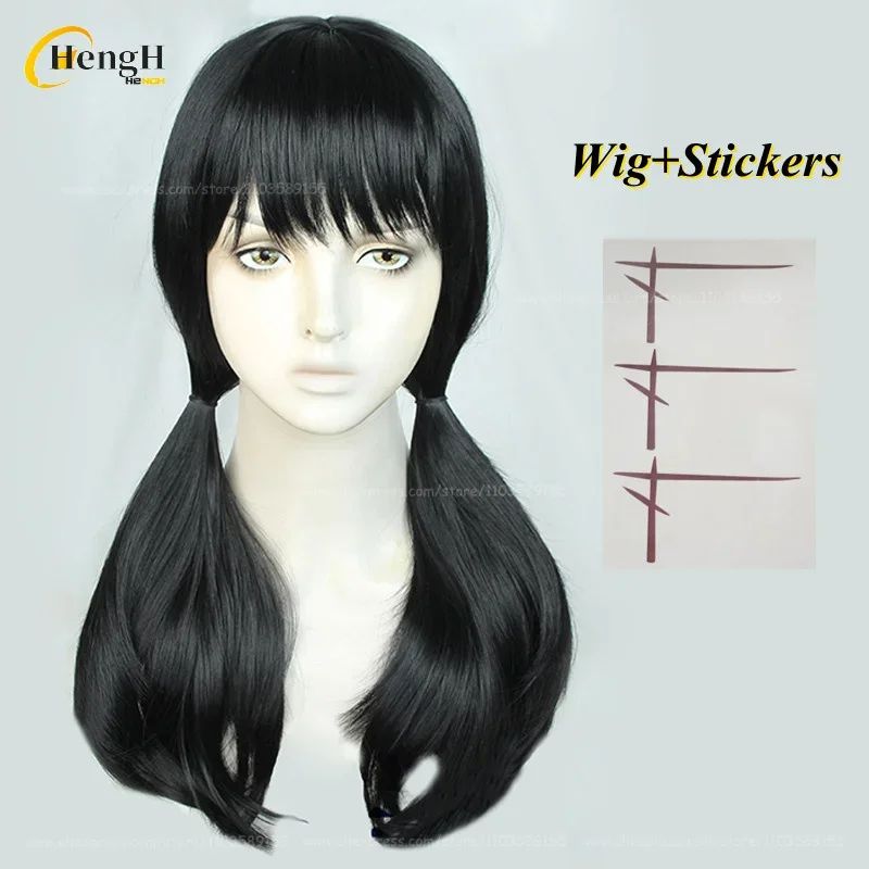 2 Estilos Mitaka Asa Peruca Sintética Anime Longa 65cm Preta Perucas Cosplay Com Adesivo Resistente Ao Calor Cabelo Festa Perucas Unissex + Touca de Peruca