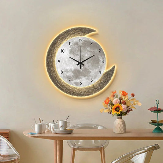 20in LED Light Wall Clock Dining Room Living Moon The Earth Modelling Silent Movement Bedroom Clock Wall Decoration Home Gifts