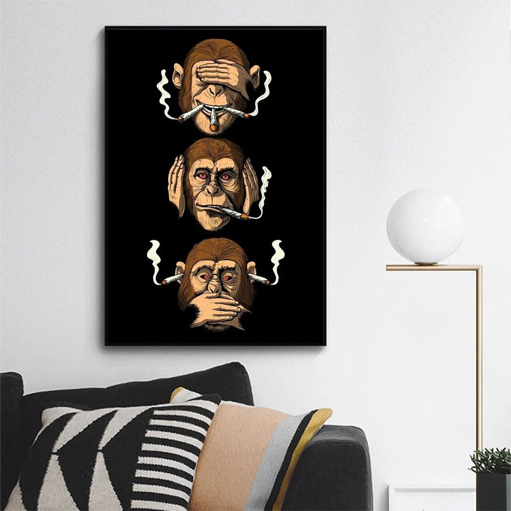 Classic Abstract Wall Art Funny Poster Humour Smoking Monkey HD Canvas Print Poster Home Living Room Bedroom Decoration