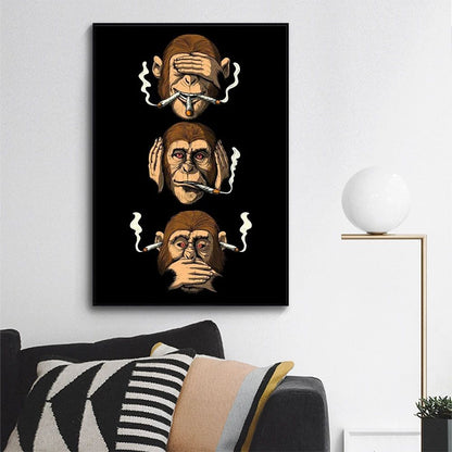 Classic Abstract Wall Art Funny Poster Humour Smoking Monkey HD Canvas Print Poster Home Living Room Bedroom Decoration
