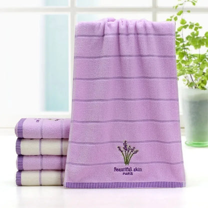 2PCS 35*75cm Aromatherapy Soft Bath Towel Cotton Embroidery Lavender Towel Set Cotton Hand Face Towel Sheet Set