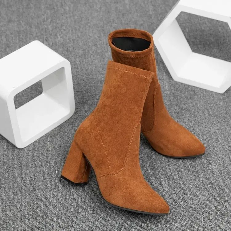 Thick Heel Women Short Boots Fashion Slimming Ankle Booties classic Style Autumn Winter Female Pointed Toe Women Boots D64
