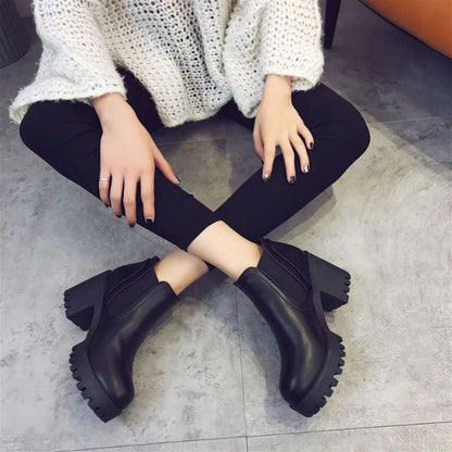 New Autumn and Winter Casual Thick Heel Solid Color Fashion Women's Boots Comfortable Round Toe Warm High Heels