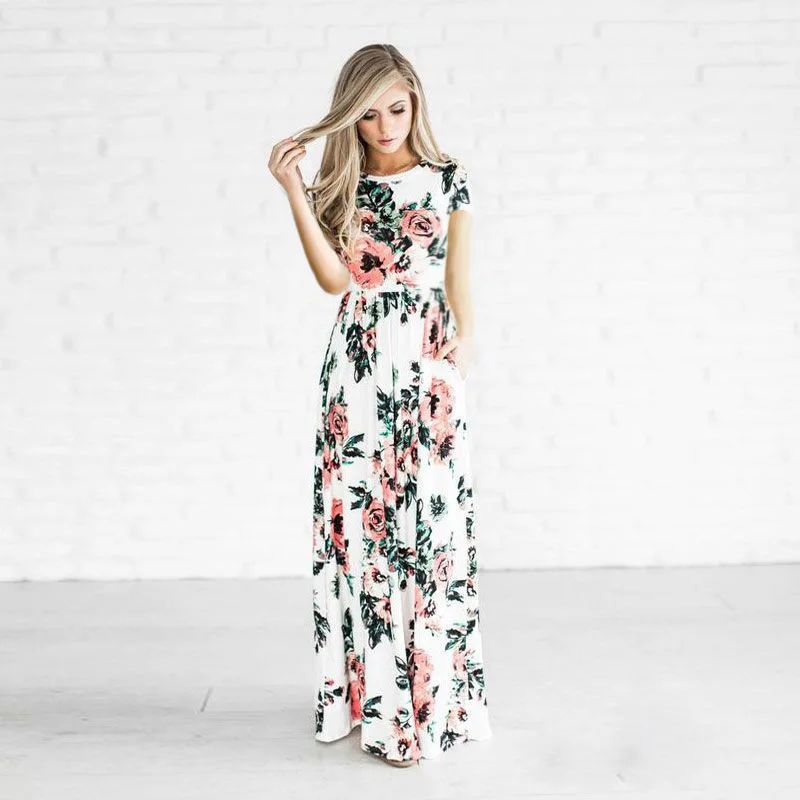 Women Summer Floral Print Maxi  2025 Loose White Boho Beach Dress Women Vintage