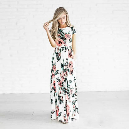 Women Summer Floral Print Maxi  2025 Loose White Boho Beach Dress Women Vintage