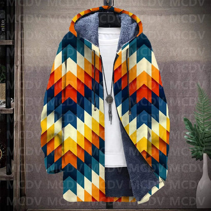 Men's Retro Print Plush Thick Long-Sleeved Coat Cardigan 3D All Over Prined Fleece Hooded Overcoat Unisex Thick Warm Jacket