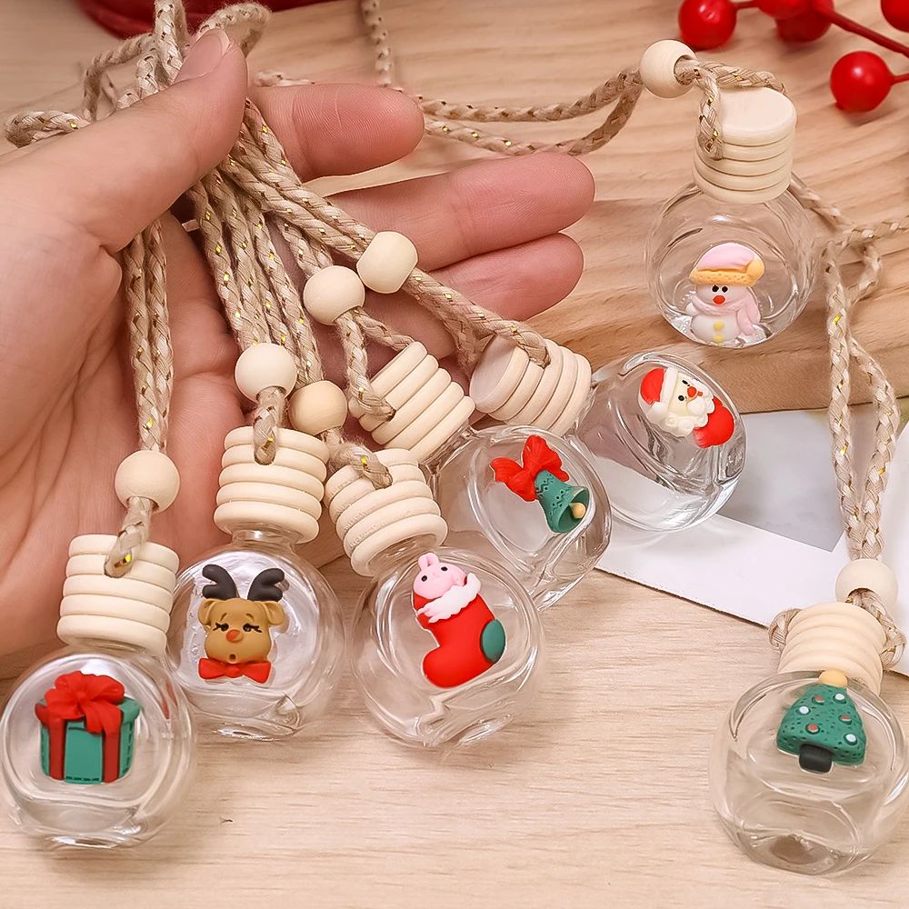 Pingente de Frasco de Perfume de 10ml Decoração de Espelho Retrovisor de Carro de Natal Frasco de Vidro Vazio Frasco de Óleo Essencial para Aromaterapia