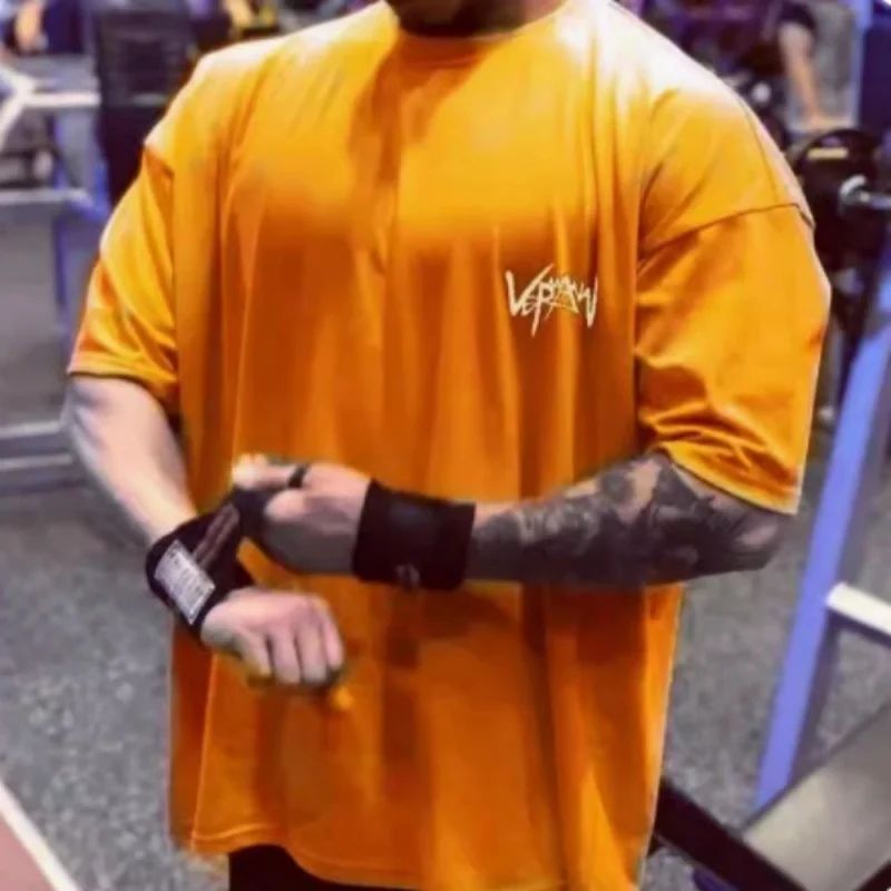 NEW Round Collar  sports T Shirt Oversize Cotton Summer Tee Training running shirt Man Streetwear Half Sleeve men T-shirt