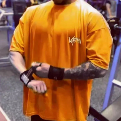 NEW Round Collar  sports T Shirt Oversize Cotton Summer Tee Training running shirt Man Streetwear Half Sleeve men T-shirt