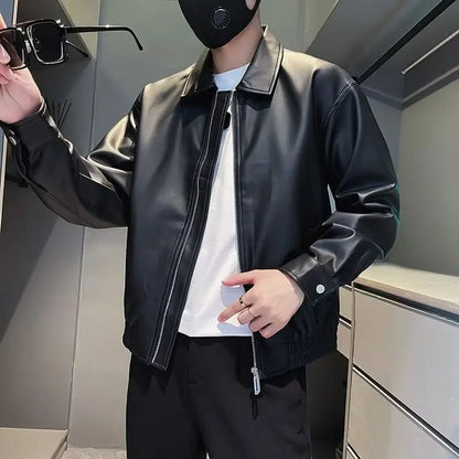 Men's PU Leather Jacket Motorcycle Style Stand Collar Spring Autumn Casual Workwear Fashionable Trendy New Hot Sale Of The Seaso