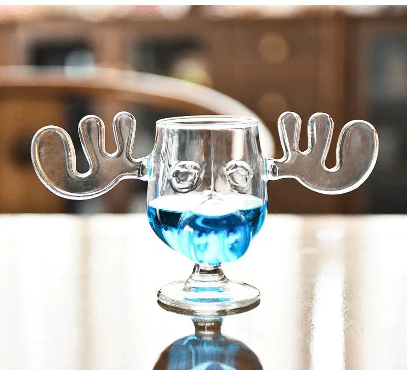 Copo de Vidro Criativo Chifre de Veado com Nariz de Porco, Taça de Vinho Rena, Copo de Uísque, Caneca de Café com Leite, Presente de Natal, Copos para Bebidas