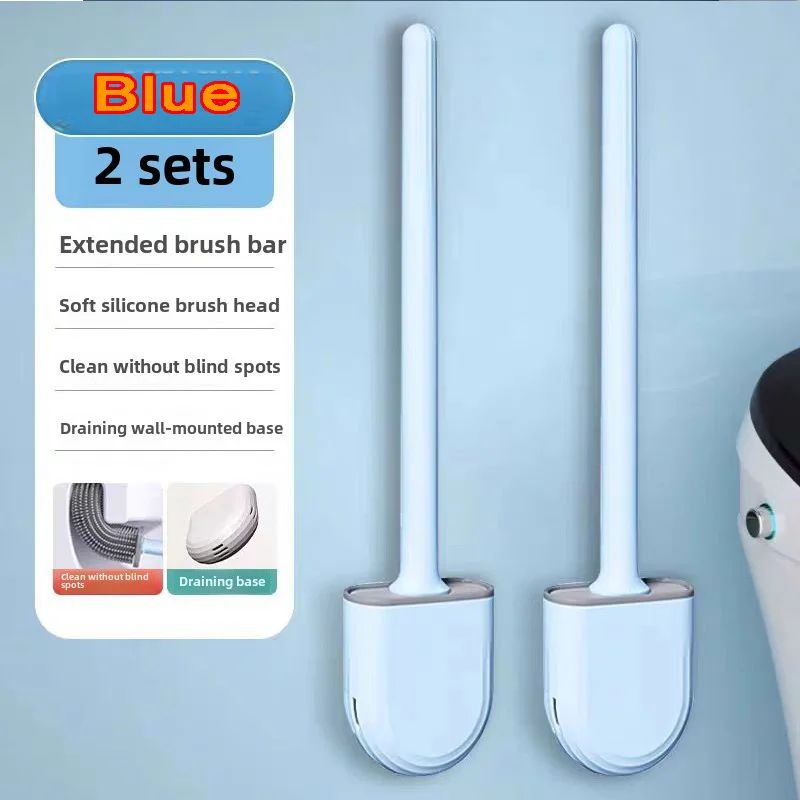 Wall-Mounted Silicone Toilet Brush Set-Easy-Install, Long-Handle,No Dead Corners,Efficient Cleaning,Portable Design with Holder