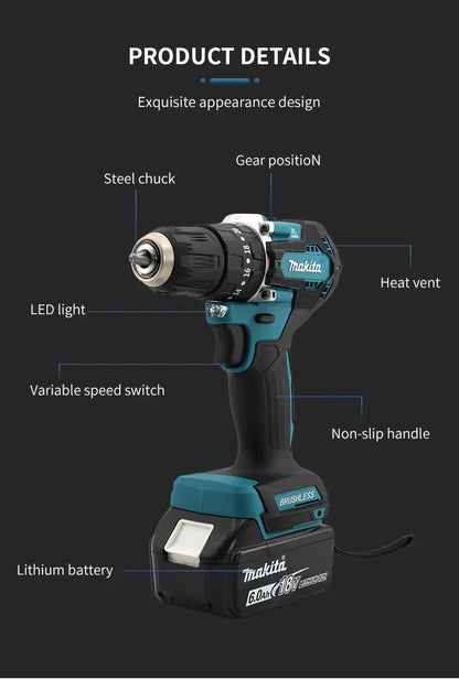 Parafusadeira/Furadeira sem fio Makita DDF487 18V 10mm 410W Potência Máxima Parafusadeira Elétrica Recarregável para Casa/Oficina (Sem Bateria)