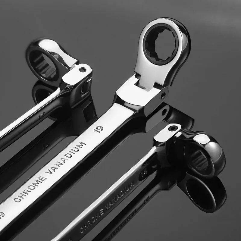 Jogo de Chaves Catraca Flexíveis com Cabeça Móvel para Carro - Chaves Combinadas Catraca Métricas de 8-17mm CrV Chaves de Engrenagem Catraca Chaves Catraca Ferramentas amagi