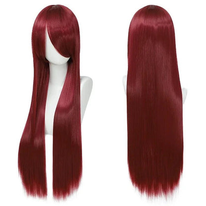 QQXCAIW Peruca Colorida Longa Lisa Sintética Branca Roxa Preta para Cosplay 80cm para Homens e Mulheres