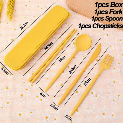 4Pcs Portable Tableware Set 4 In 1 Wheat Straw Dinnerware Cutlery Travel Tableware Picnic Dinnerware Camping Cutlery Set