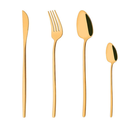 4Pcs Black Gold Dinnerware Tableware Set Mirror Stainless Steel Cutlery Kitchen Knife Fork Spoon Restaurant Wedding Flatware Set