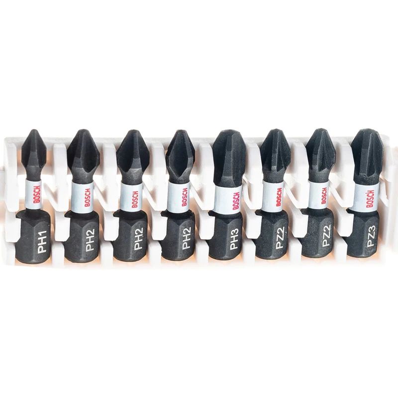 BOSCH 2608522323 Jogo de Pontas de Parafusadeira PH1 PH2 PH3 PZ2 PZ3 25mm, Conjunto de 8 Peças, Conjunto de Pontas Cruzadas, Acessórios para Ferramentas Elétricas