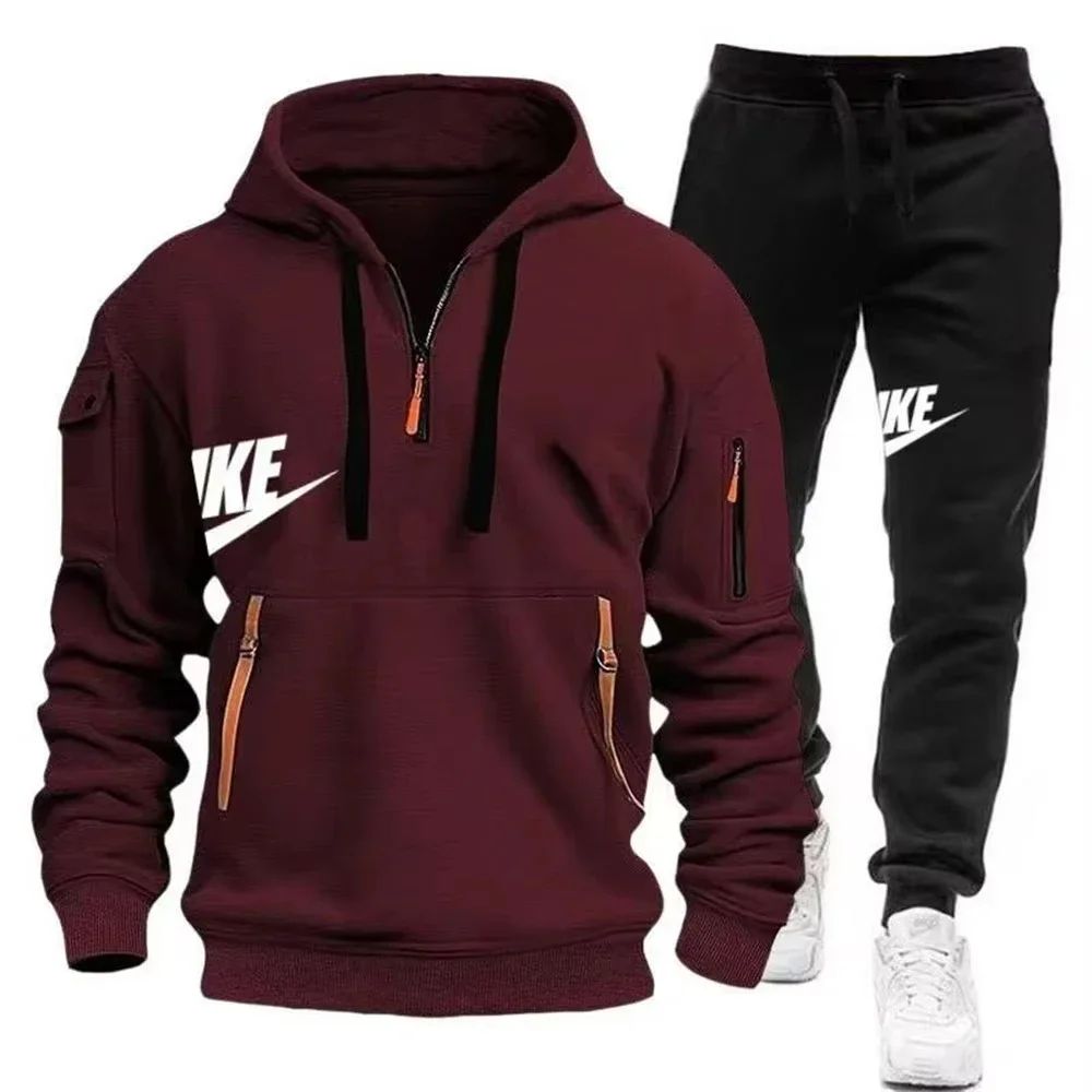 2025 New men's autumn and winter suit zipper hoodie + trousers suit casual men's sportswear warm suit