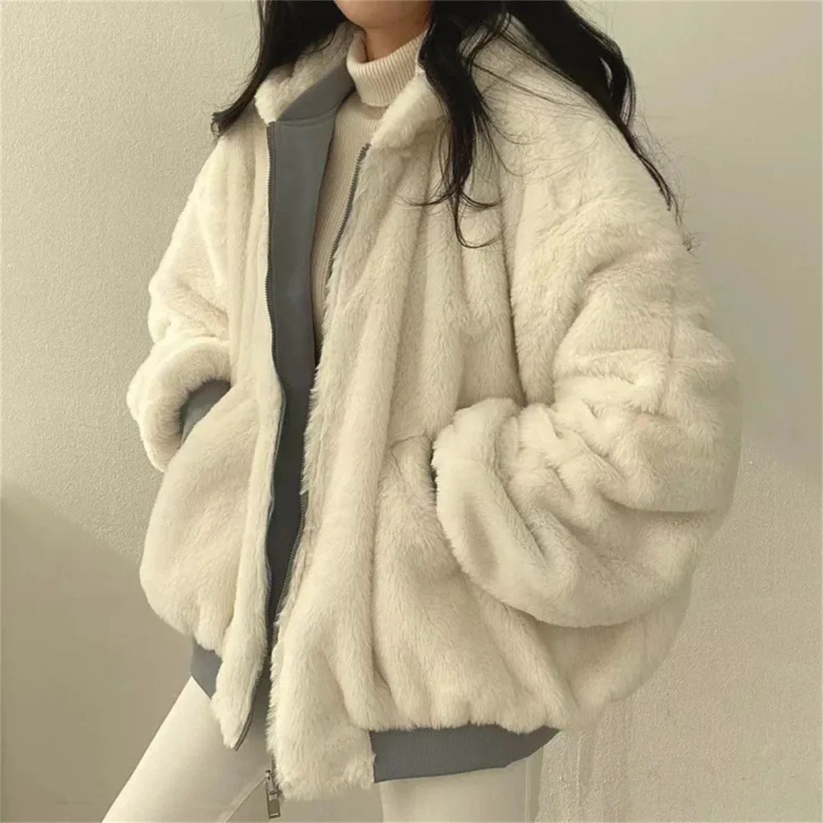 Both Sides Thicken Coat New Zipper Hooded Women Winter Jacket Oversized Elegant Solid Fashion Warm Coats Casual Ladies Outerwear