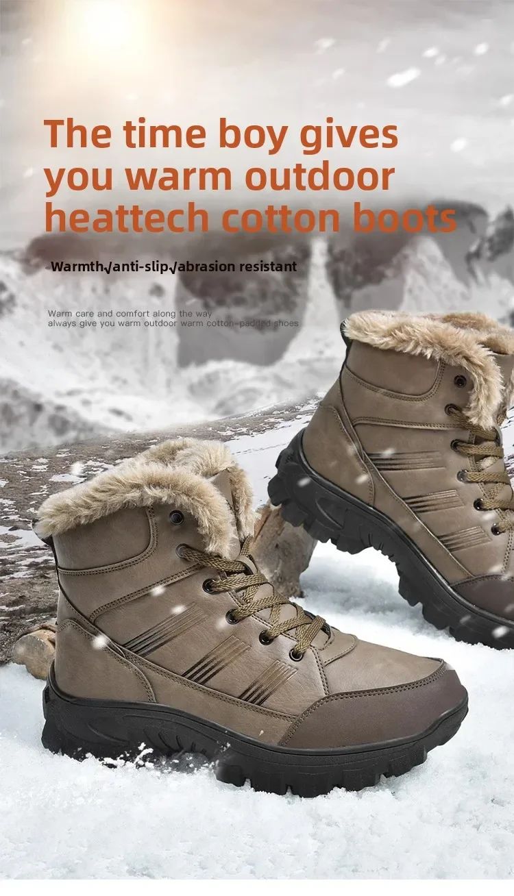 Men Winter Snow Boots Super Warm Men Hiking Boots High Quality Waterproof Leather High Top Big Size Men's Boots Outdoor Sneakers