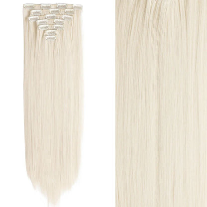 7 peças/conjunto de aplique de cabelo com 16 grampos, preto, longo e liso, cabelo natural, aplique de cabelo ombre, fibra resistente ao calor para penteado feminino