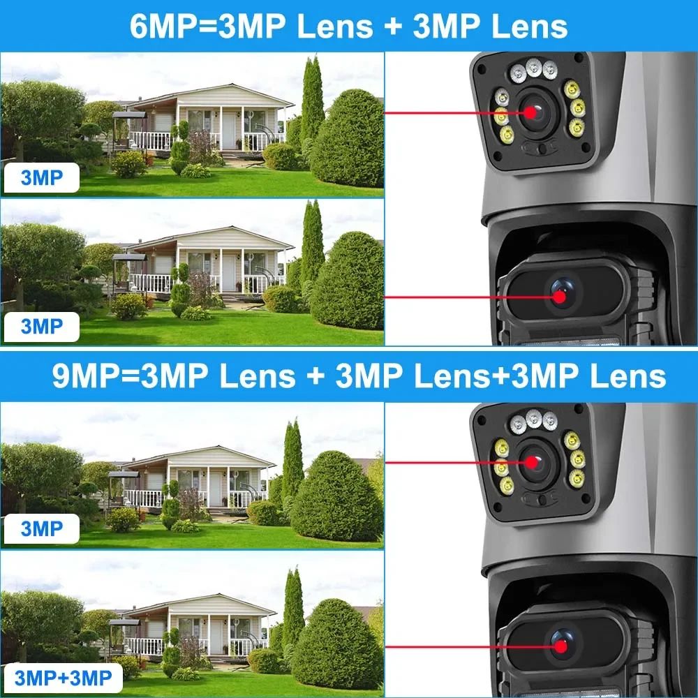 9MP Three Lens Dual Screen PTZ ICsee Alexa NVR Security CCTV WiFi Camera Outdoor8X Zoom Security Camera 4K Video Surveillance