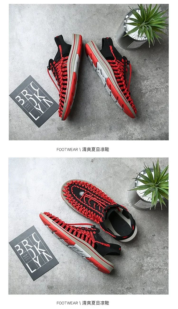 Summer Men Sandals Women Slippers Weaving Design Beach Sandals Breathable Casual Flat Sandals Outdoor Couples Sandals Size 48