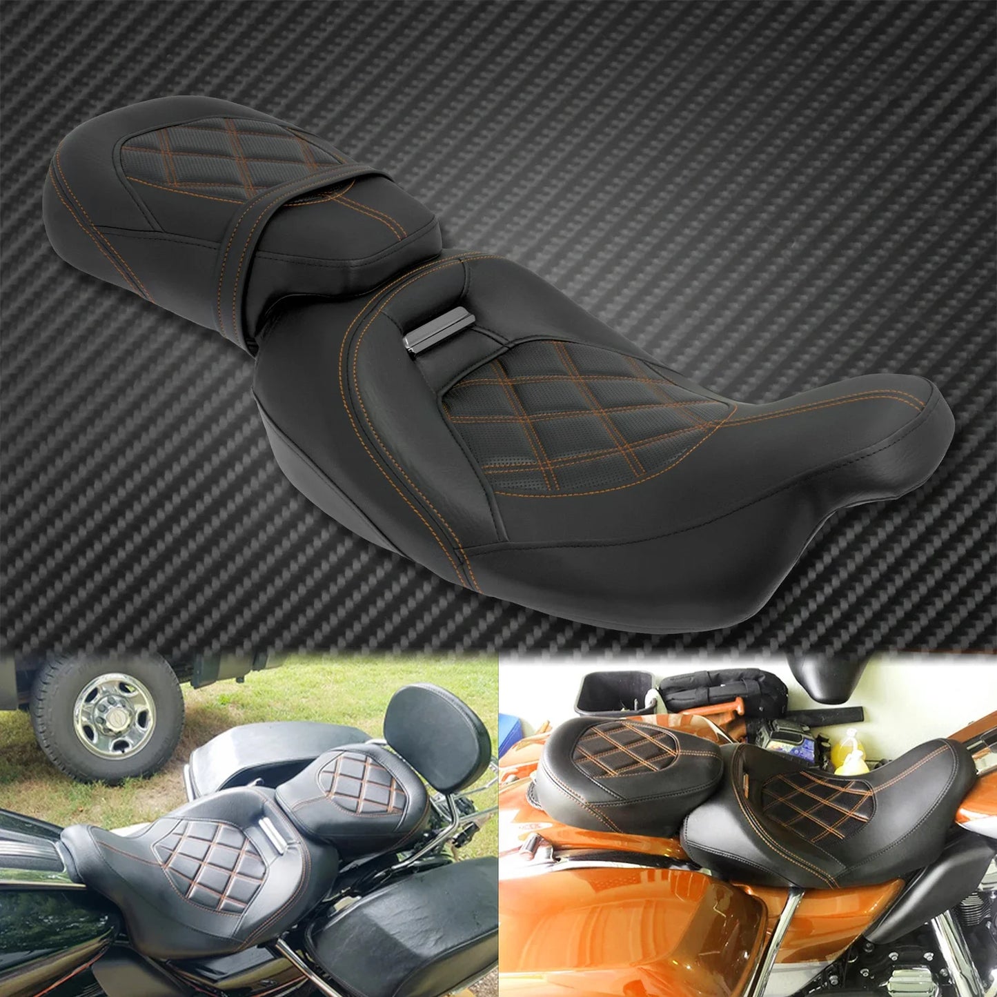 Motorcycle Two Up Seat Black Front Rear Driver Passenger Seat For Harley Touring Road King Street Electra Road Glide 2009-2024