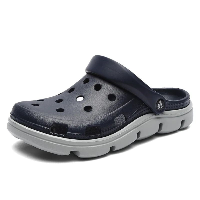 2024 Summer Plus Size Hollow Out Sandals Men's Breathable Slippers Trendy Thick Base Slip-On Beach Shoes Men's Footwear