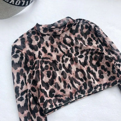 Long Sleeve 3 Piece Swimsuit High Cut Leopard Cover Up Push Up Bikini Separate Sports Bandage Bathing Suit Thong Swimwear 2025