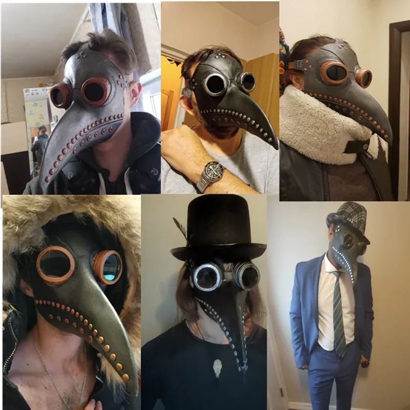 Adults Halloween Leather Plague Doctor Mask Adjustable Strap Gothic Punk Lens Glasses for Steampunk Cosplay Bird Beak Mask