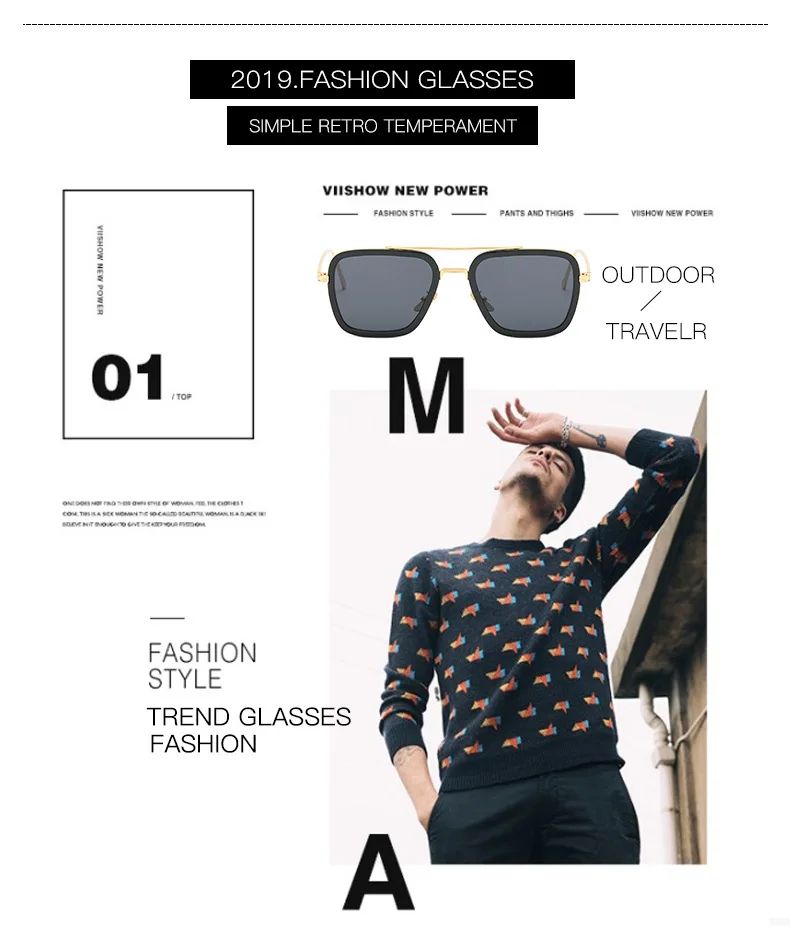 Óculos de Sol da Moda Armação Quadrada Estilo Tony Stark Óculos de Sol Feminino Masculino Quadrado Grife Óculos Retrô Masculino Iron