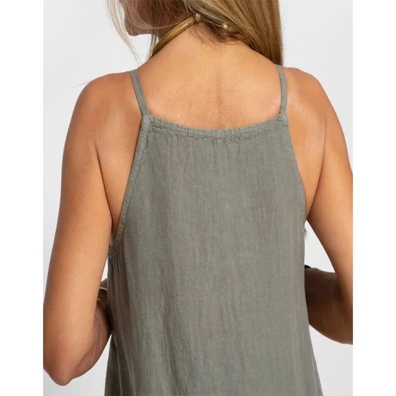 Women Cotton linen Side Split Long Slip Dress Summer Lady Strapless Solid Color Holiday Party Dresses FYY-10080