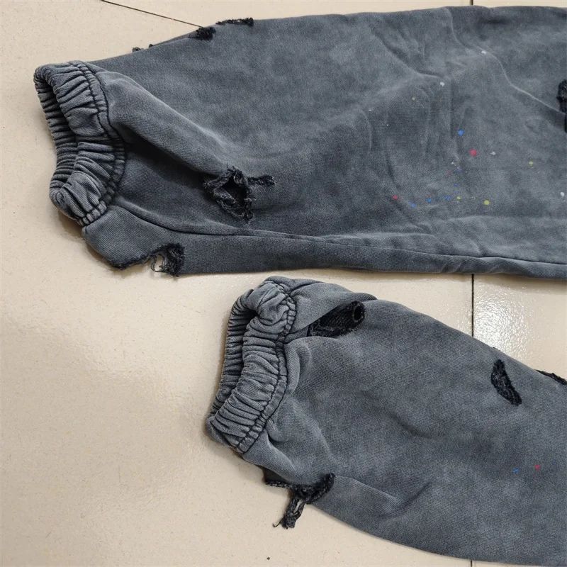 2025 Calças de Moletom NBHD Soltas Unissex de Alta Qualidade com Lavagem Pesada Retrô e Tinta Espirrada Calças de Pista Moletom Neighborhood
