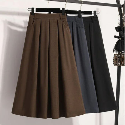Solid Color Versatile Medium Length Skirt Pleated Plus Size A-Line Maxi Gown Cover Hip Spring Summer 2025 New Half-length Skirt