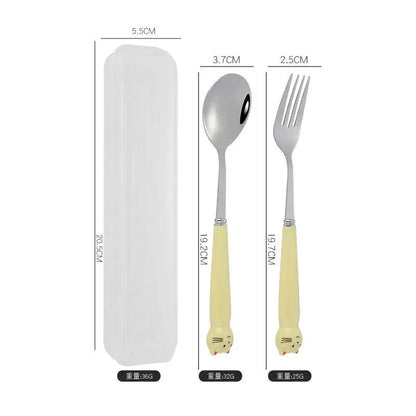 Talheres Portáteis de Desenho Animado com Estojo Utensílios de Cozinha Reutilizáveis Talheres Incluem Garfo Colher para Crianças