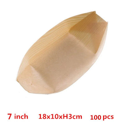 50 100pcs Natural bamboo Disposable Kayak sushi Wood Boat Salad Dessert Pine cake Boat Snack Bowl mat sushi plate tray onigiri